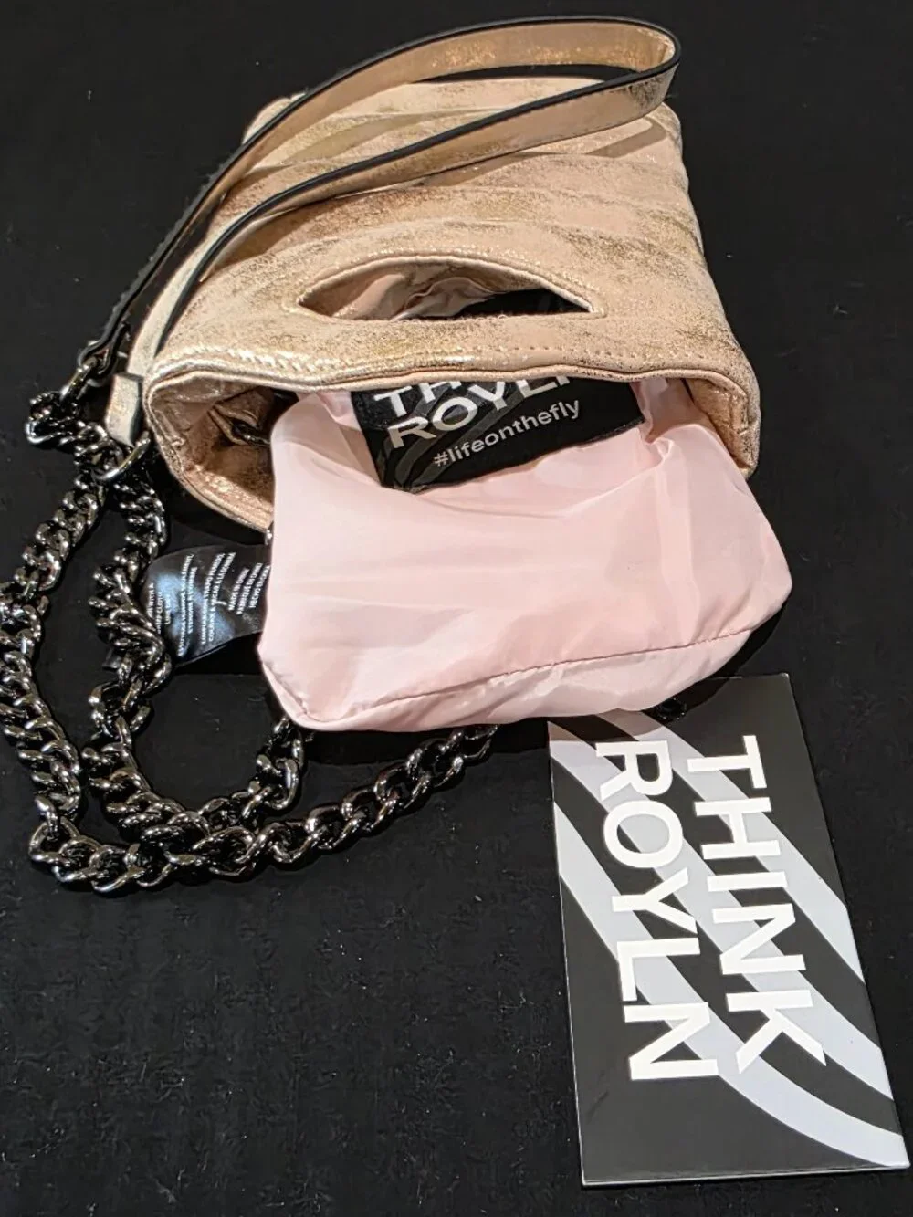 NWT Mini Florent Pink Champagne Puffer Crossbody Bag Purse Chain Strap